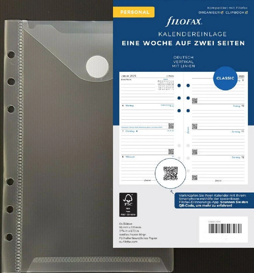 filofax Kalendereinlage 2026 PERSONAL 1W/2S Kalendarium 26-68440 +1 Abhefthülle - Bild 3 von 3