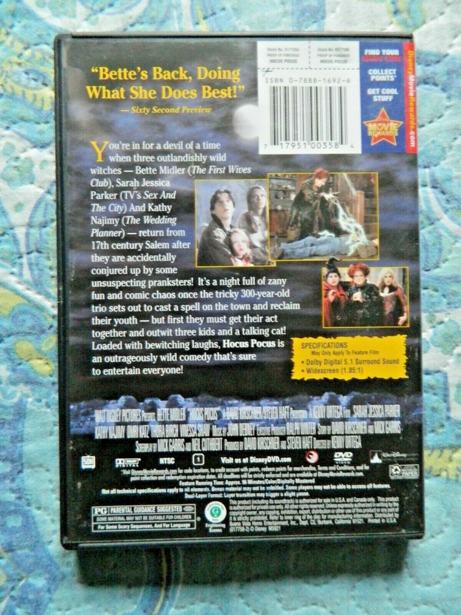 Hocus Pocus DVD 1993 Bette Midler Sarah Jessica Parker Kathy