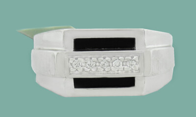 ECHTER SCHWARZER ONYX & DIAMANTEN HERREN RING 14K WEISSGOLD *GRATIS ZERTIFIKAT*