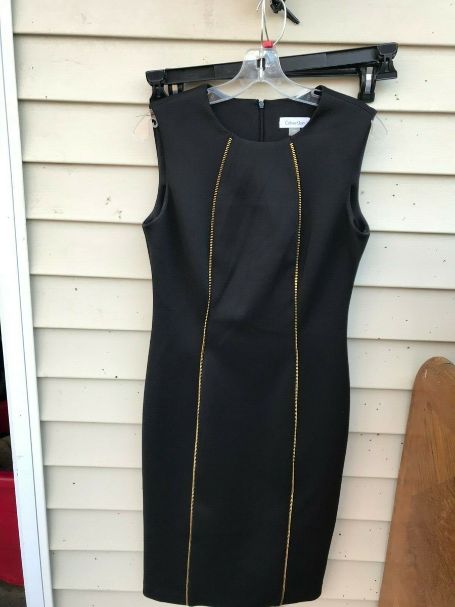 calvin klein black dress with gold zipper in back Women's Sheath Teeth Detail brand:Forever21