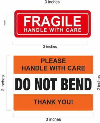 1 x 3 RED FRAGILE STICKERS / 2 X 3 DO NOT BEND ORANGE STICKER HANDLE ...