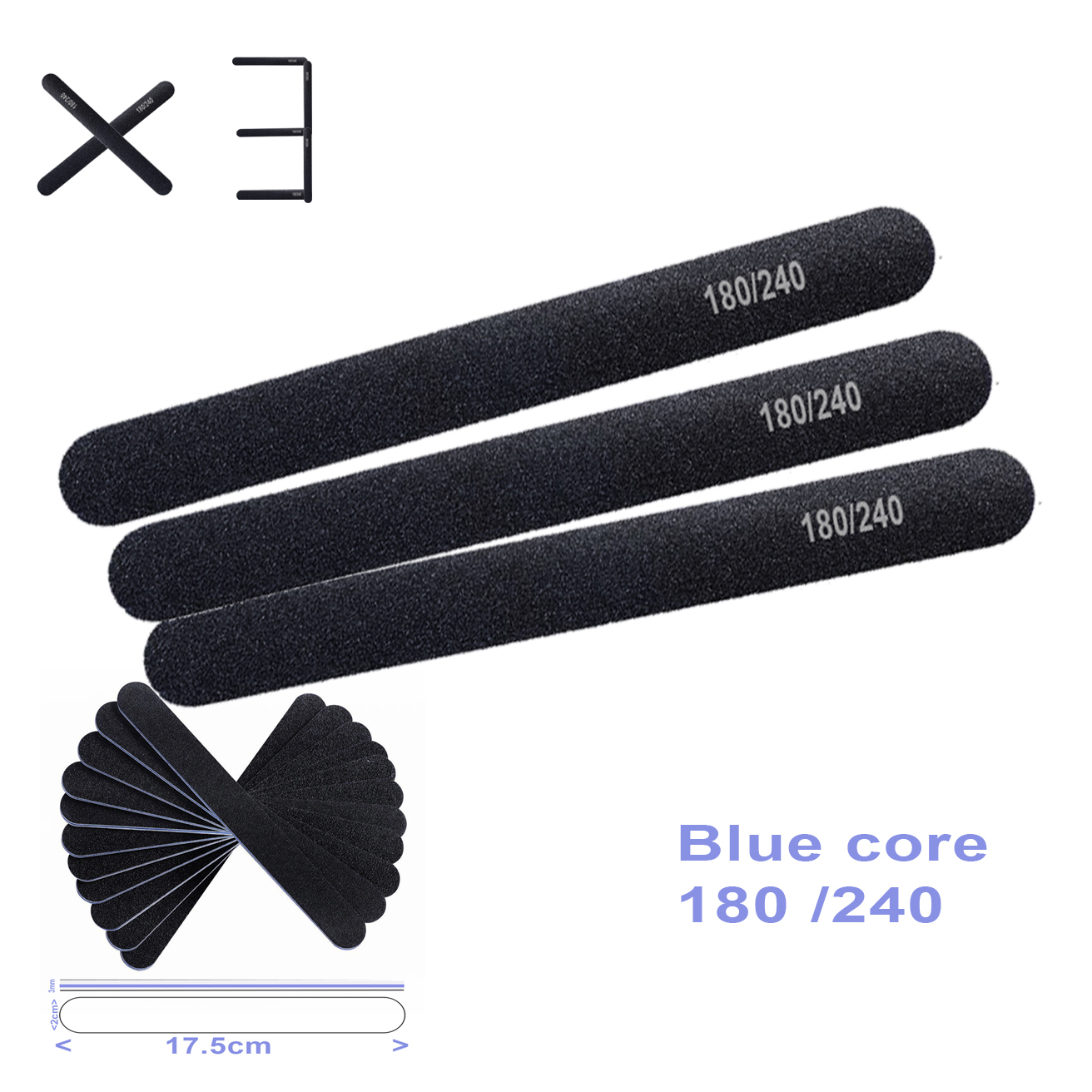 Black Salon Emery Nail File 180 / 240 Grit Washable Nails Files