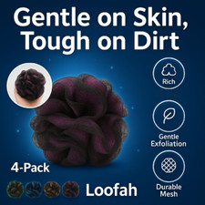 Loofah Bath Shower Sponge 4 Pack Mesh Body Scrubber Pouf Exfoliating Skin Care