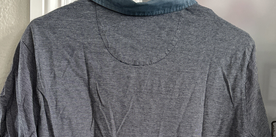 Original Penguin Golf Polo Shirt Blue Striped Denim Collar SSleeve Mens MED