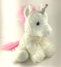 Aurora White Unicorn Sitting Plush with Pink Mane and Tail 11"