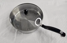Farberware Saute Fry Pan 3 Qt Stainless Steel Bonded Bottom 9.5x2.75 Glass Lid