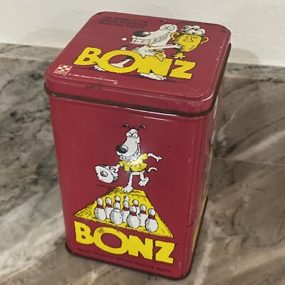 Vintage 1989 BONZ Ralston Purina Brand Dog Treats Sports Graphics Metal Tin