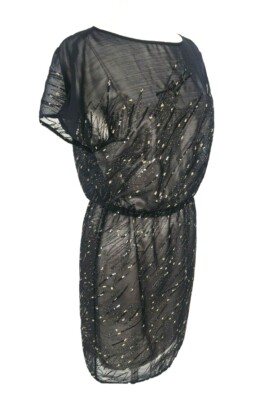 SANGRIA Knee Length Shift Dress Size 4 Black Gold Glitter Sequin Loose  Sleeve | eBay