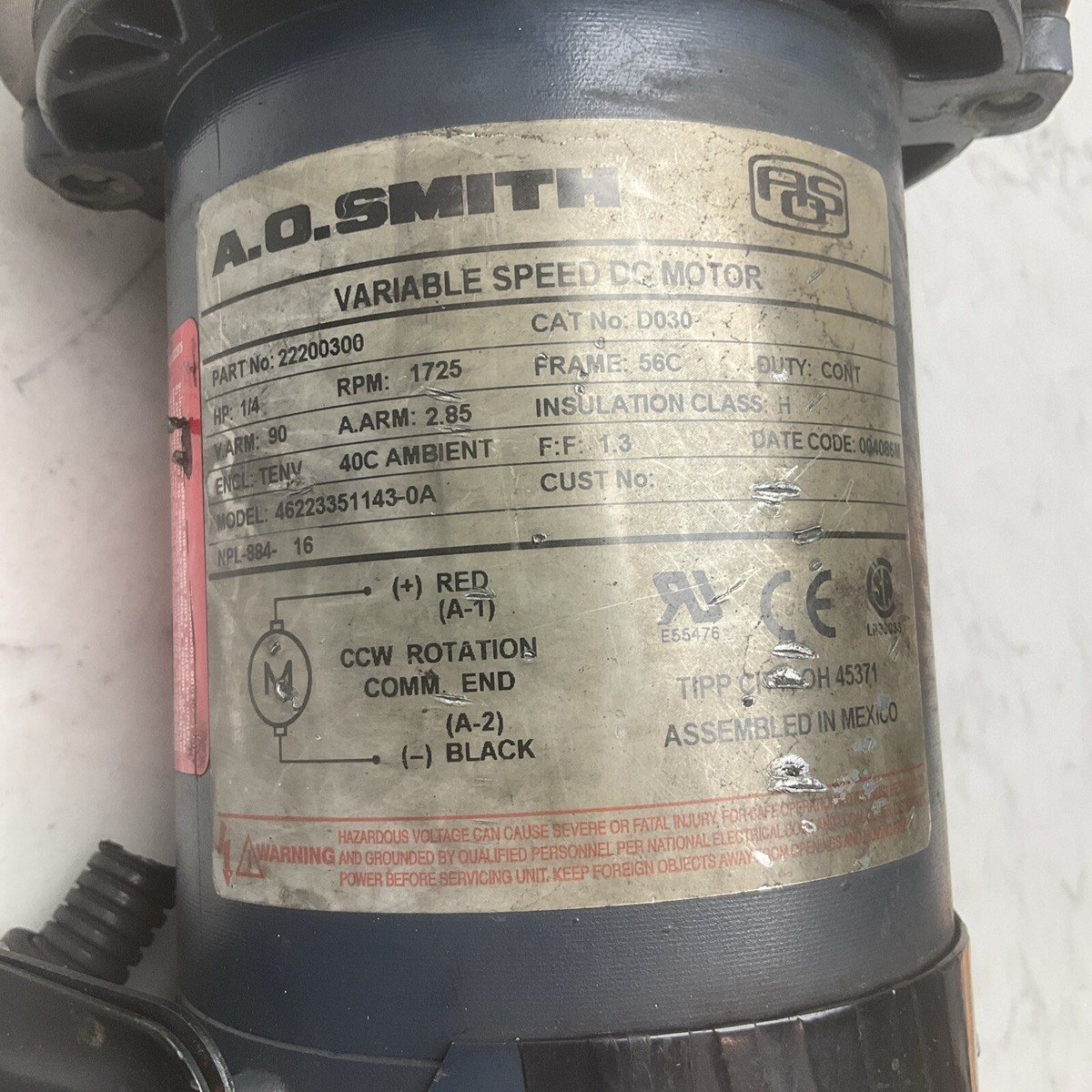 Ao Smith Variable Speed Motor 1/4hp 22200300 With Keb Clutch