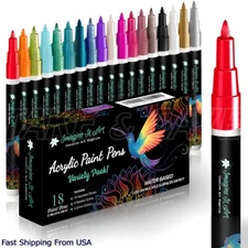 18 Colors Acrylic Paint Marker Pens 0.7mm Fine Tip for Rock Canvas Ceramic Art