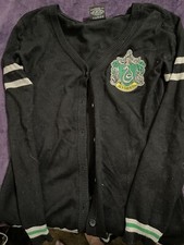 Harry Potter Slytherin House Crest Black Cardigan Sweater Sz Small