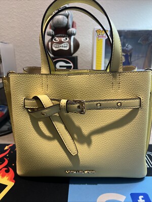 MICHAEL KORS EMILIA SMALL SATCHEL PEBBLED LEATHER SHOULDER BAG YELLOW BUTTERCUP