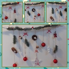 Ręcznie robiony świąteczny wiszący telefon ścienny w kolorze czerwono-białym... długość ok. 26 cali