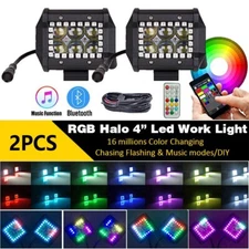 2pcs RGB Led Work Lights Chasing Halo Ring COMBO For Truck Offroad ATV RF Remote