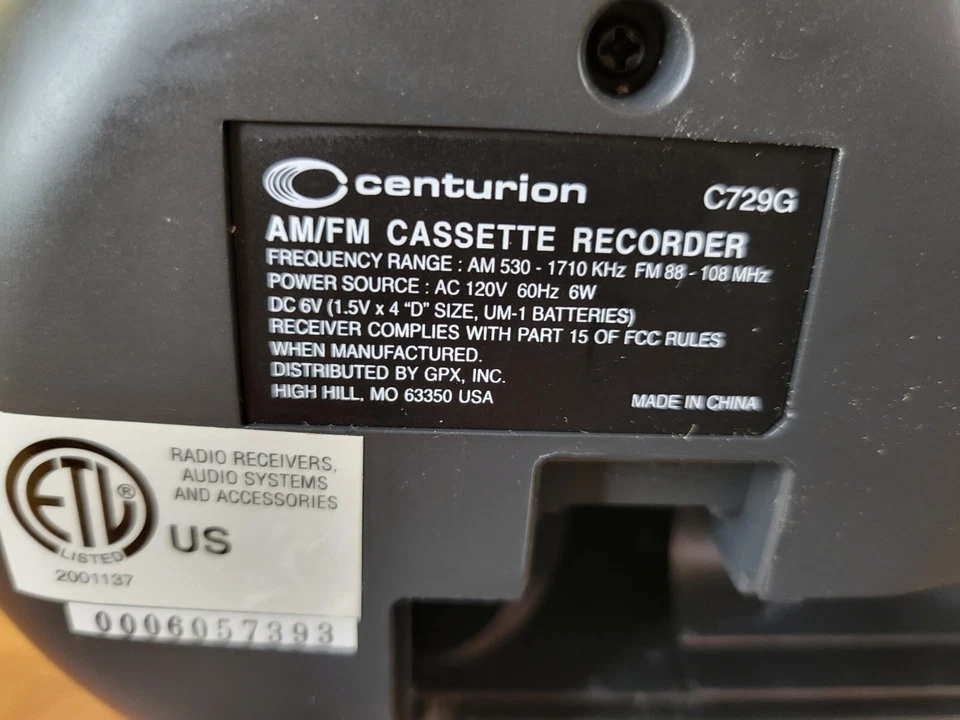 Radio AM/FM portátil Centurion de colección reproductor de casete individual grabadora C729G nuevo en caja Foto 4 de 4