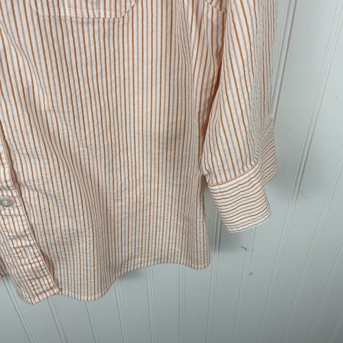 Chico's Womens Size 2 (L 12) Orange White Seersucker 3/4 Sleeve Shirt Top - Picture 3 of 11