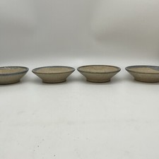 4 1993 Dave Sarver Art Pottery Blue And Tan Stoneware Soup/cereal Bowls