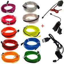 LED Light Glow El Wire String Strip Rope Car Dance Party  3V 12V USB Controller