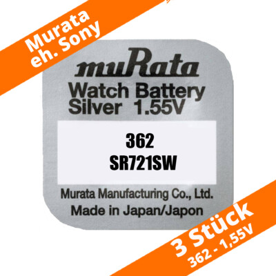 3 x Murata 362 SR721SW SR58 eh. Sony Knopfzelle Uhren Batterie Knopfzelle AG11