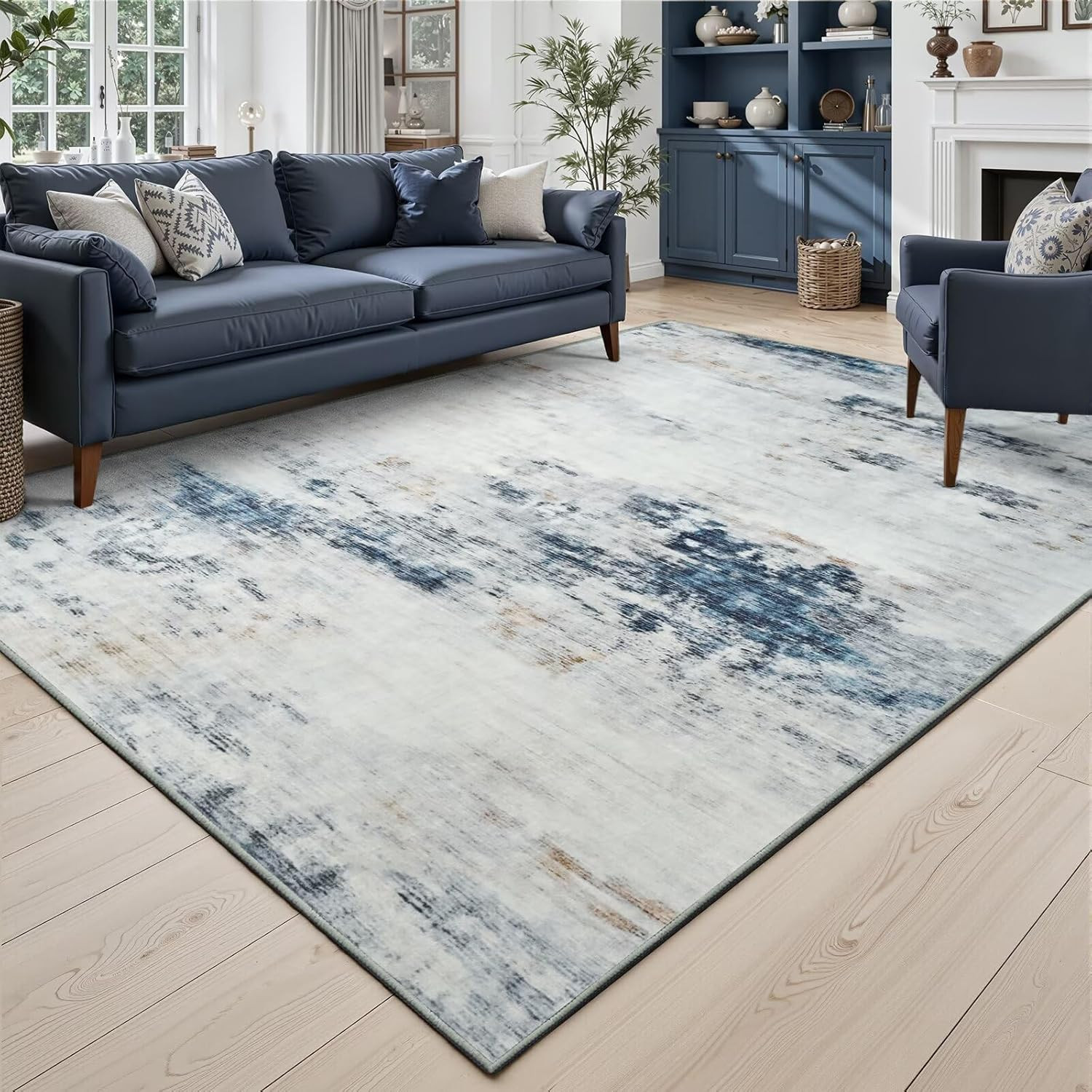 Abstract Area Rug 5X7 Modern Washable Rug Soft Non Slip Rug Low Pile for Bedroom