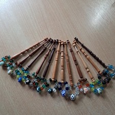 12 x Vintage Koronka Bobby DREWNO ładnie toczone antyczne szklane spangle #A35