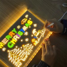 Light Up Acrylic Rewritable Drawing Board with 7 Color Pens for Kids Glowing