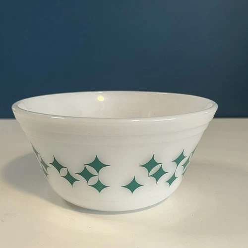 Federal Milk Glass Turquoise Atomic Star Diamond Bowl Mid Century Vtg 6 Inch