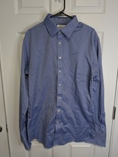 Charles Tyrwhitt Dress Shirt Men's 17.5 Blue Button Up French Cuff Slim Fit