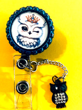 Bird Owl 10 Id badge holder retractable alligator clip