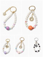 Pearl Beaded Keychain Bag Charm Crystal Pendant Key Ring Cute Trendy Gift Women