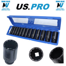 US Pro 13pc 1/2'' Dr 12 Sided Metric Deep Impact Socket Set Sockets 1683