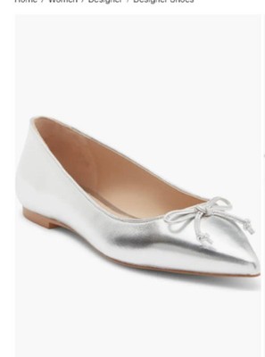 Stuart Weitzman Gabby metallic silver leather pointed ballet flats 10.5 NEW