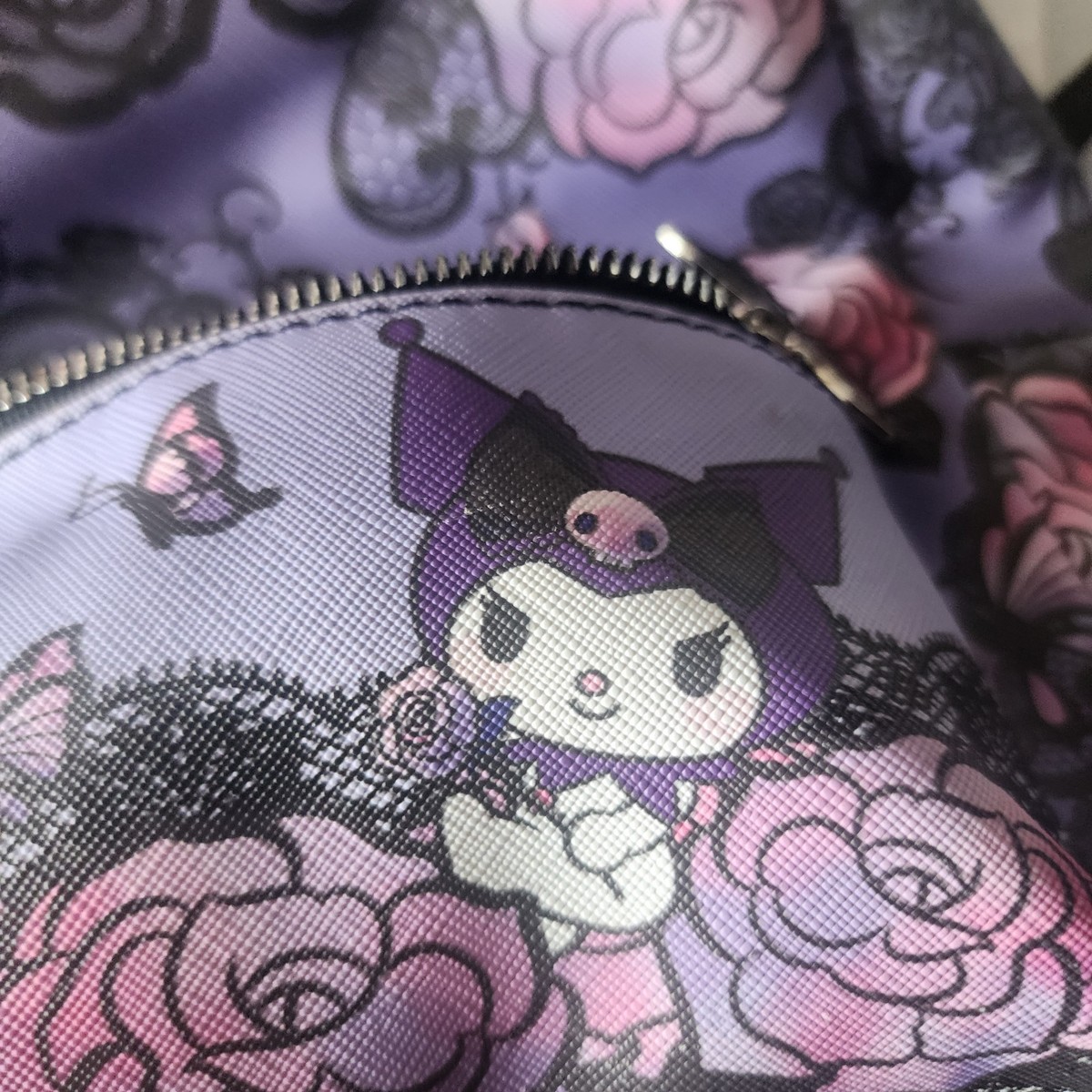 Kuromi roses lace mini backpack purple Sanrio zippered front  display picture 1