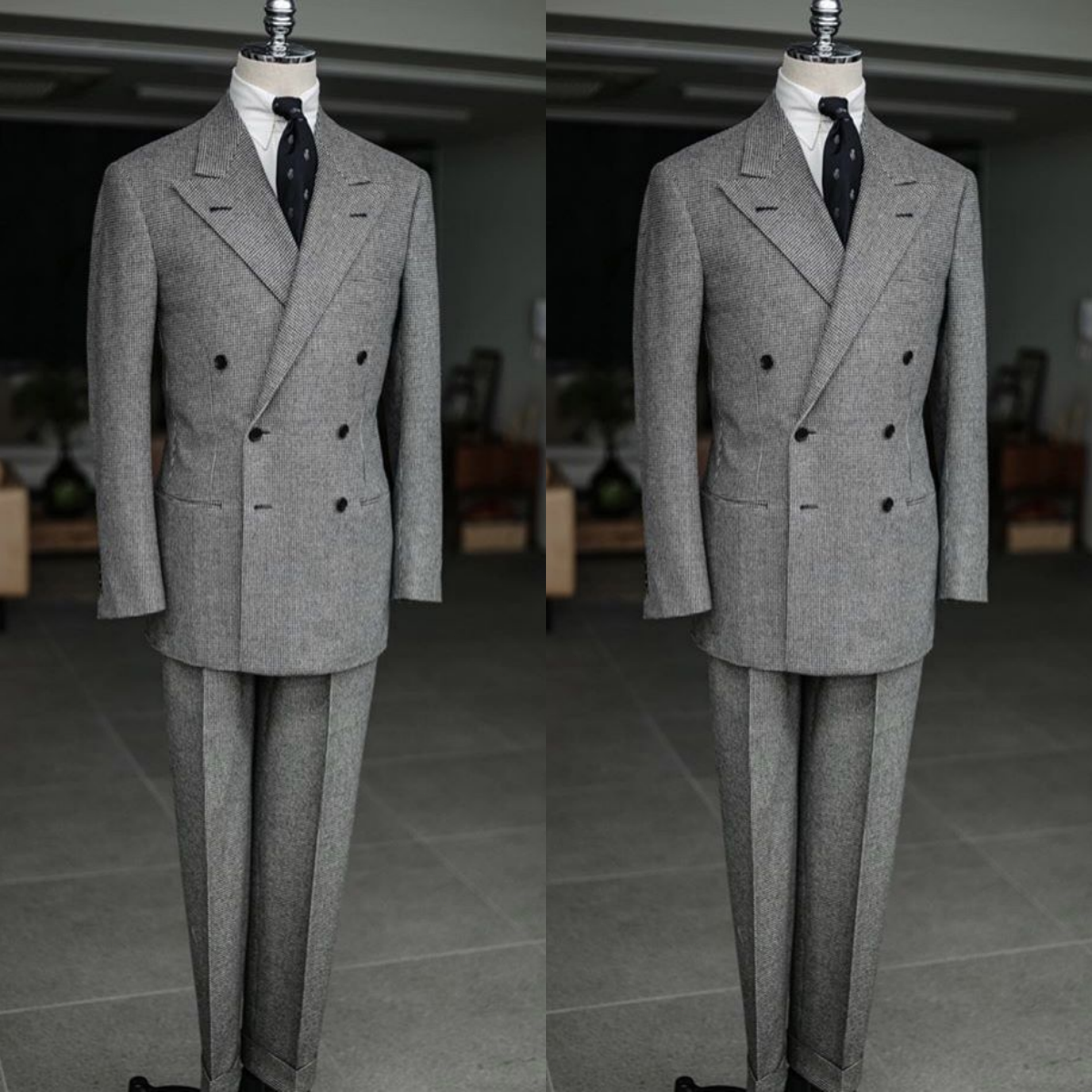 Houndstooth Men's Suit Winter Autumn Warm Business Formal 2Pcs Tuxedo Jacket