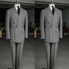 Houndstooth Men's Suit Winter Autumn Warm Business Formal 2Pcs Tuxedo Jacket