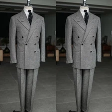 Houndstooth Men's Suit Winter Autumn Warm Business Formal 2Pcs Tuxedo Jacket