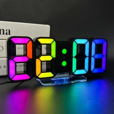 3D LED Digitalwecker, Tischuhr/Wanduhr Digital Uhr 14 RGB Farbwechsel 12/24 S...