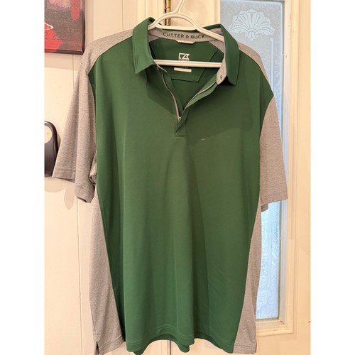 Cutter & Buck Mens DryTec 50+ Quarter Zip Polo Shirt Green Gray Golf Top Large
