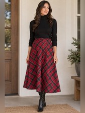 Vintage Tartan Plaid Midi Skirt