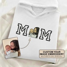 Custom Embroidered Mum Hoodie, personalised photo embroidered Hoodie for mum