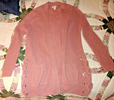 VTG MAUVE SWEATER CARDIGAN LACE UP SIDES SZ S WOMENS ARIZONA JEANS SOFT 