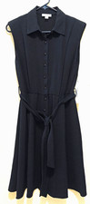 Calvin Klein Womens Belted Button Down Sleeveless Shirtdress Sz 6 Navy $134