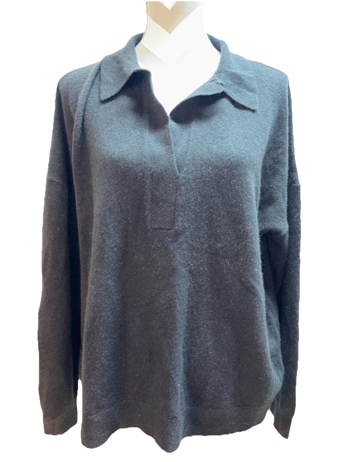 Garnet Hill Essential Polo Collar Classic Cashmere Sweater Black SZ XL NEW! thumbnail 2