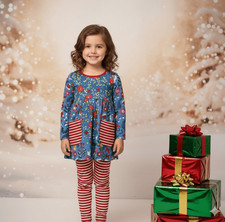 Mini Boden Christmas Pocket Tunic Blue/RedMulti EUC 8-9