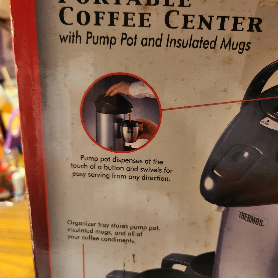 NEW in Box Thermos Portable coffee center w/ 1.9L Pump Pot 4 insulated 8oz mugs - Image 4 of 4