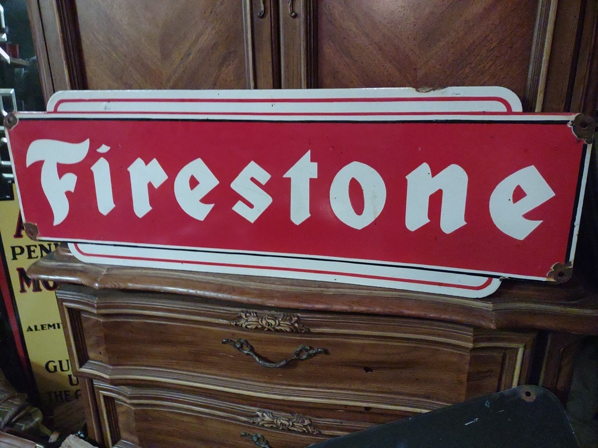 Firestone ヴィンテージ看板 50s〜60sアメリカ製 VINTAGE FIRESTONE TIRES DEALERSHIP - GAS STATION PORCELAIN SIGN