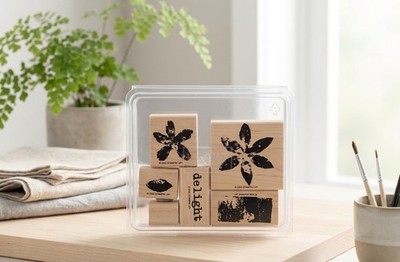 Stampin Up Paint Prints Delight Flowers 2005 Wood Mounted Rubber Stamp Set of 6