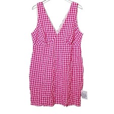 Asos 00's Y2K Retro V Neck Pink Gingham Sleeveless Barbiecore Dress Size 14 NWT