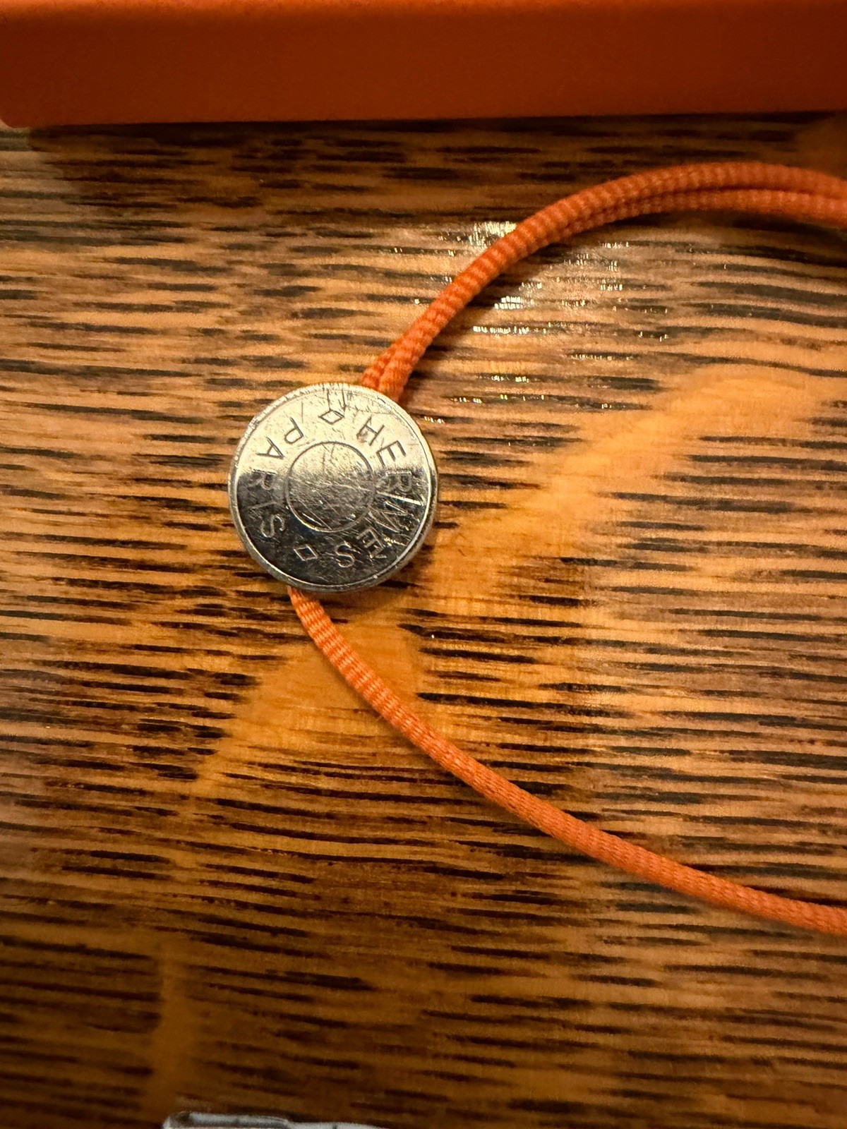 Authentic Hermes String Cord Bracelet Silver Oran… - image 5