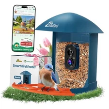 Smart Bird Feeder with Camera, Birdwatching Camera with Lifetime Free Deep Blue